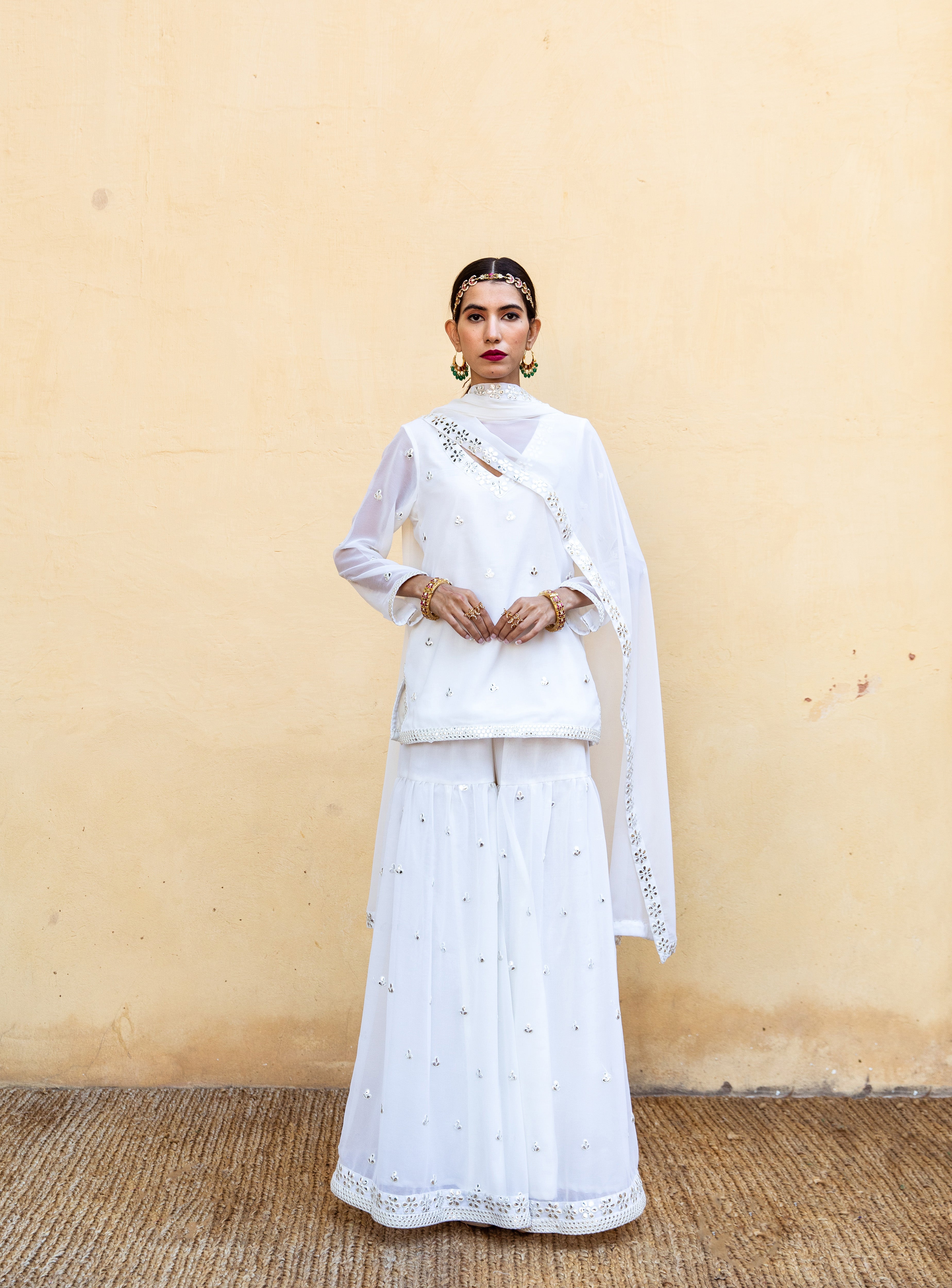 Hoor White Sharara Set