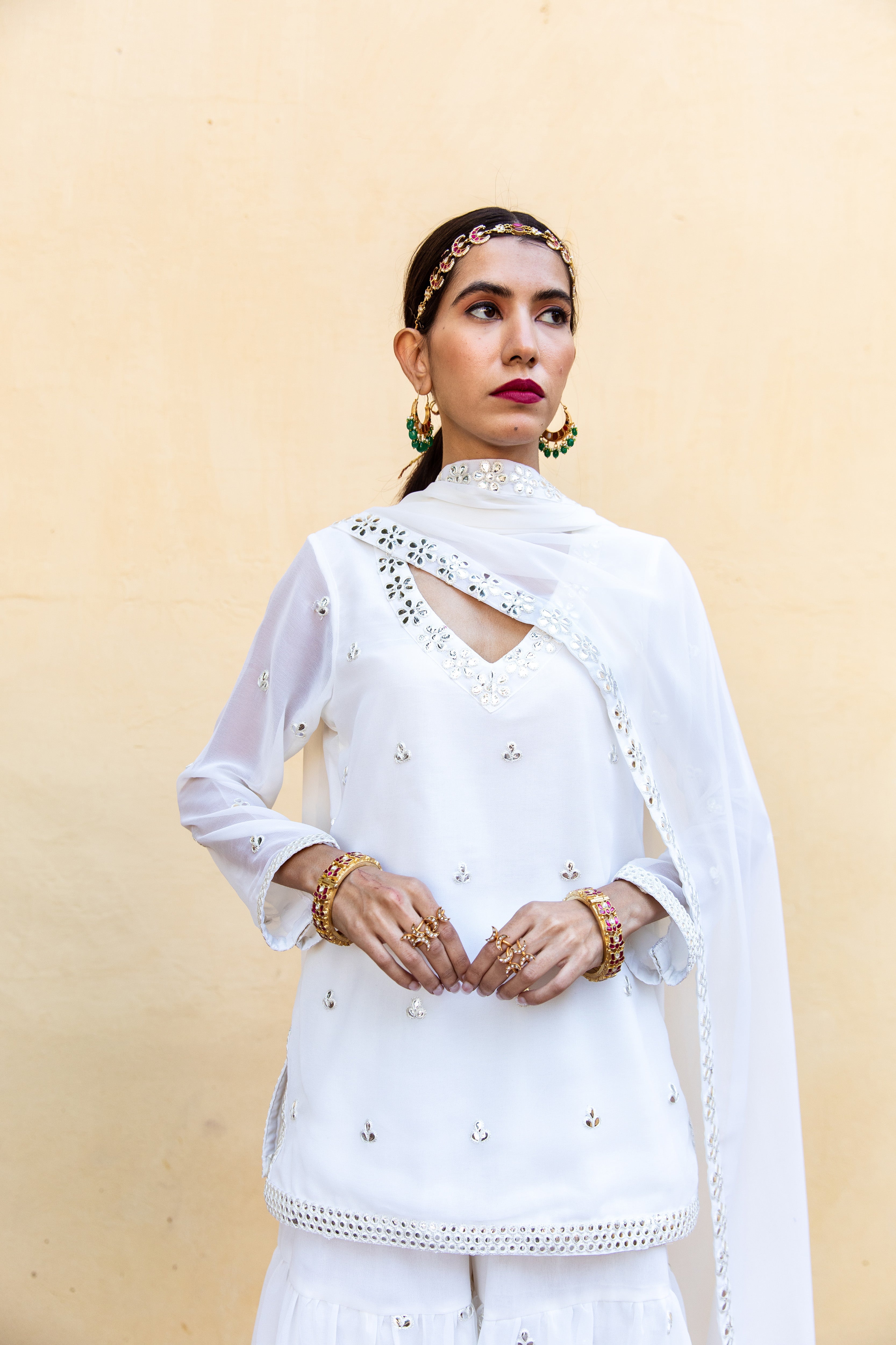 Hoor White Sharara Set