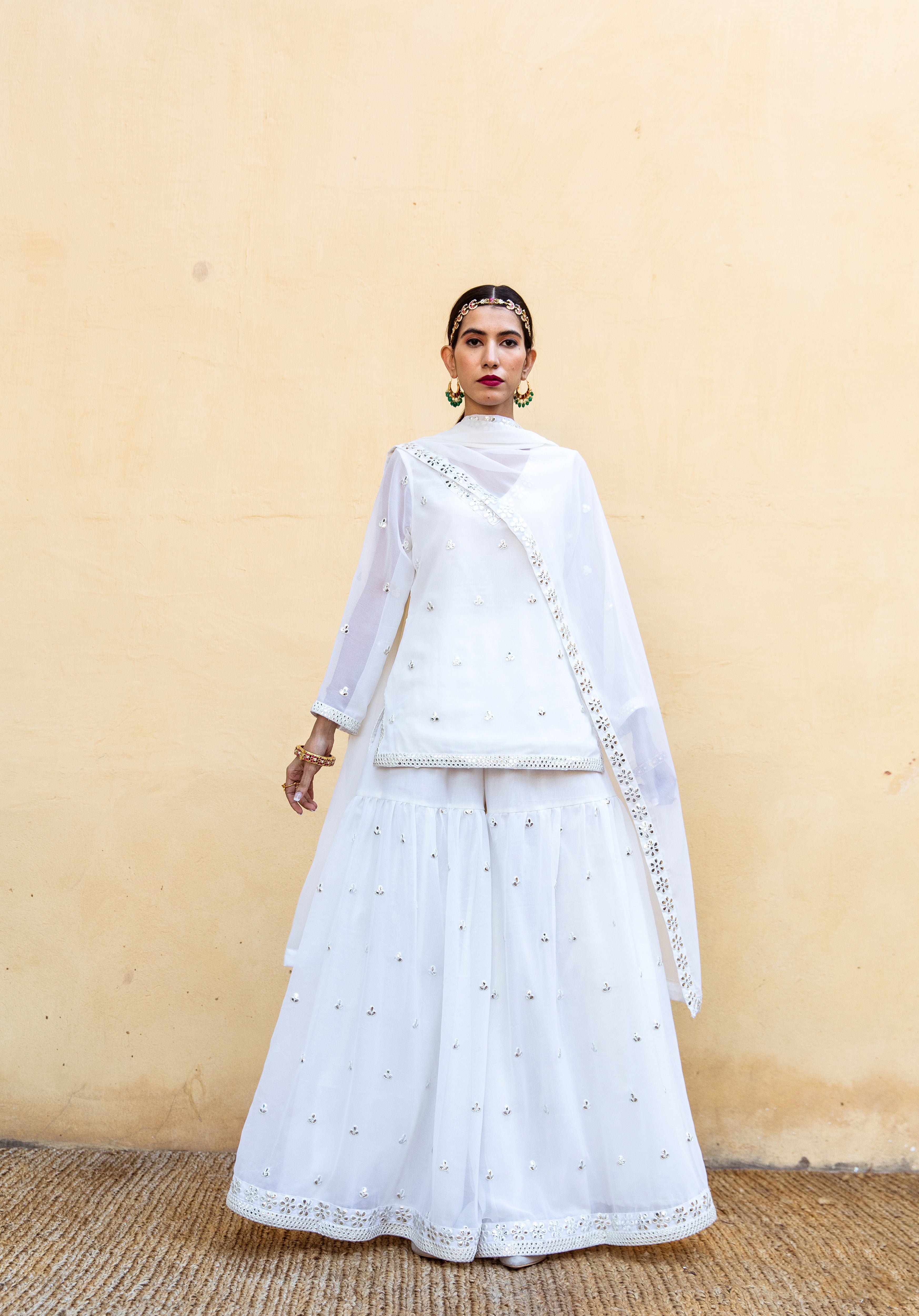 Hoor White Sharara Set