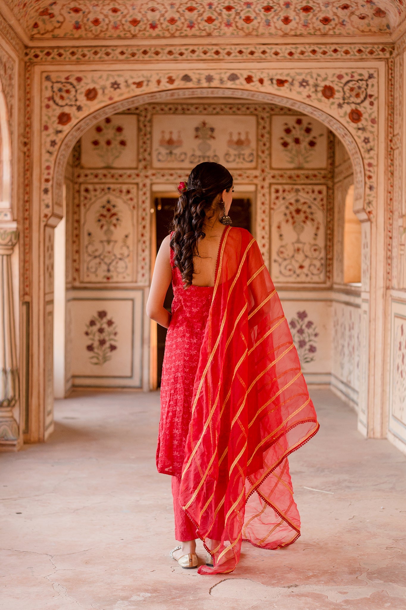 Imrat Cut Sleeves Red Straight Set