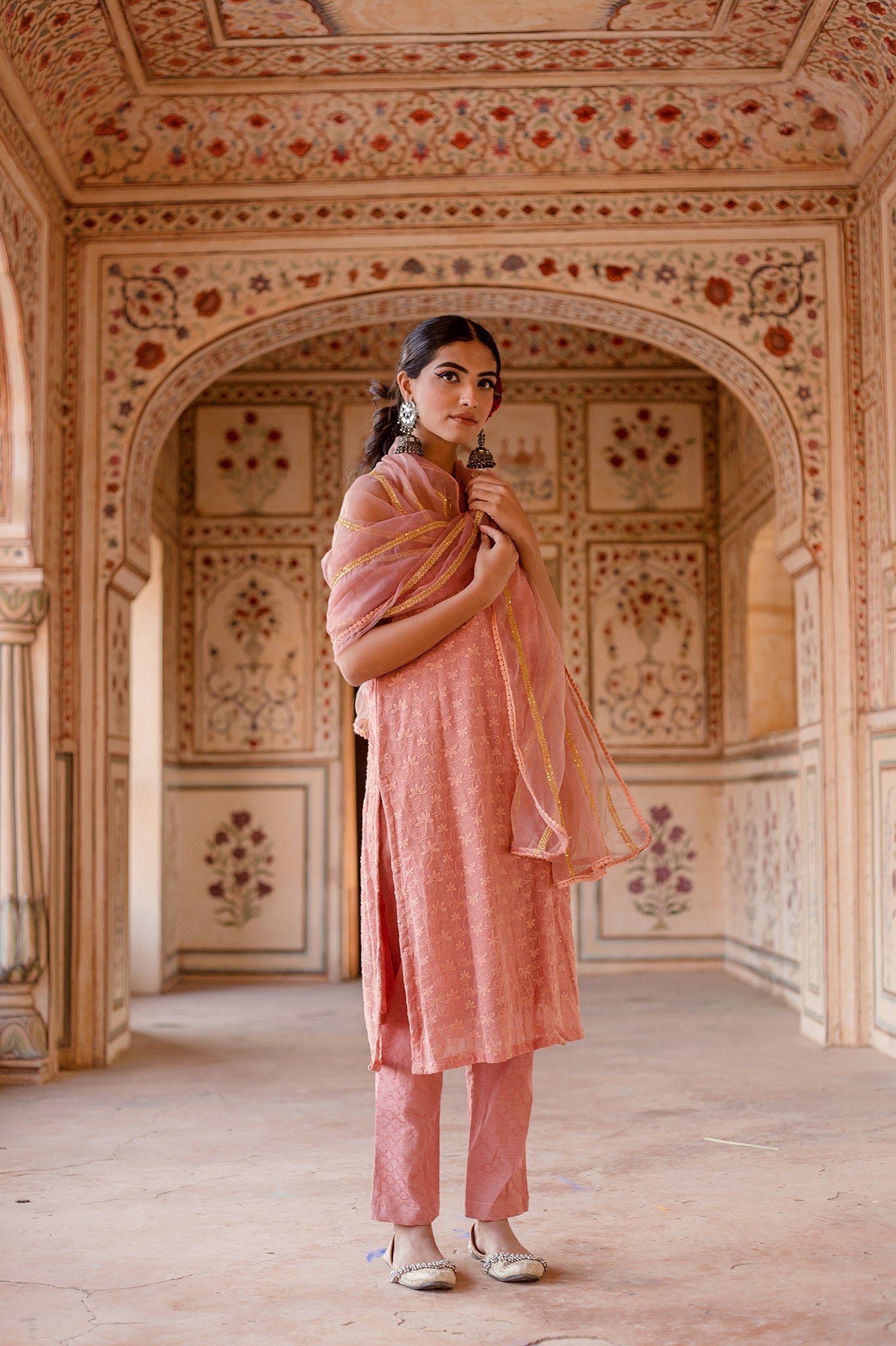 Imrat Cut Sleeves Pink Straight Set