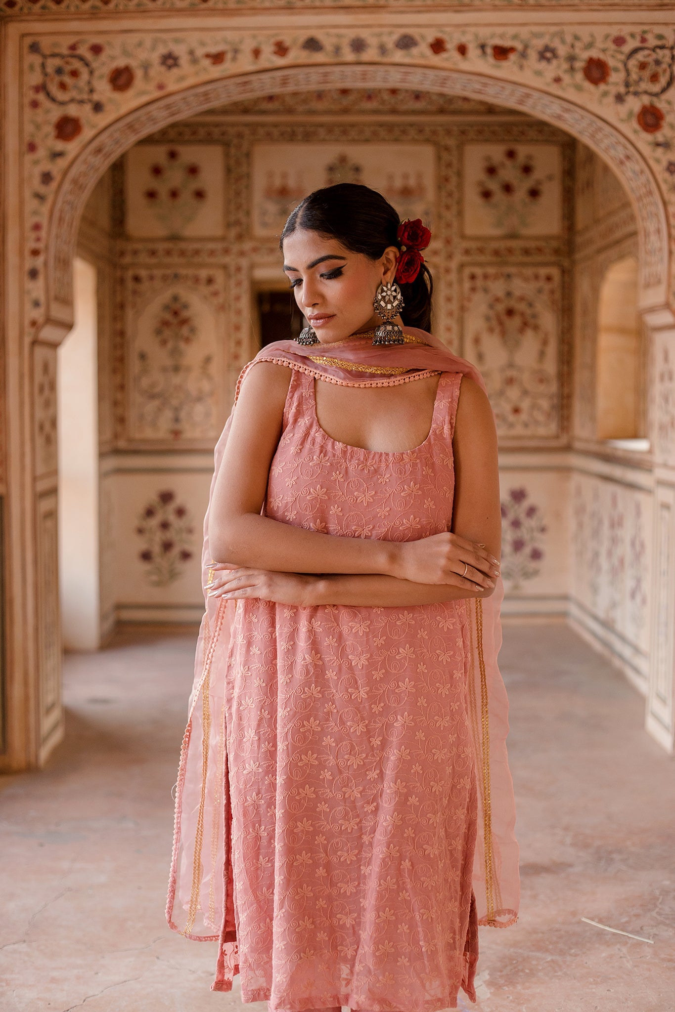 Imrat Cut Sleeves Pink Straight Set