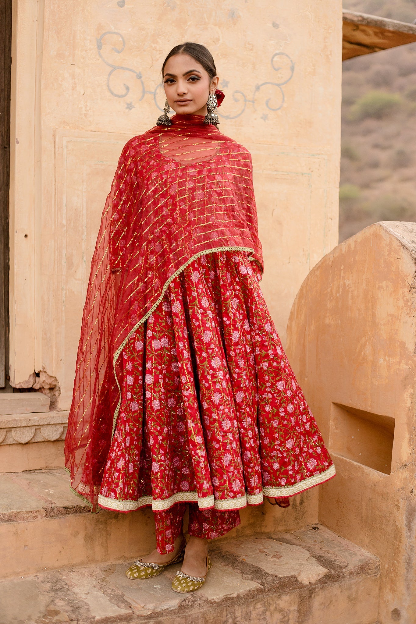 Prital Taari Red Anarkali Set