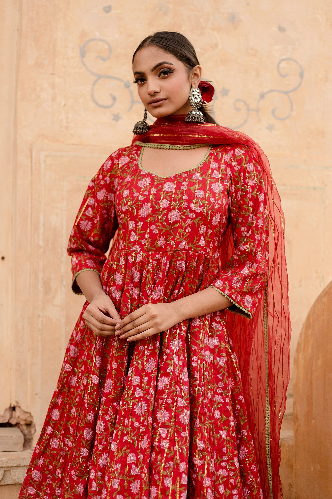 Prital Taari Red Anarkali Set