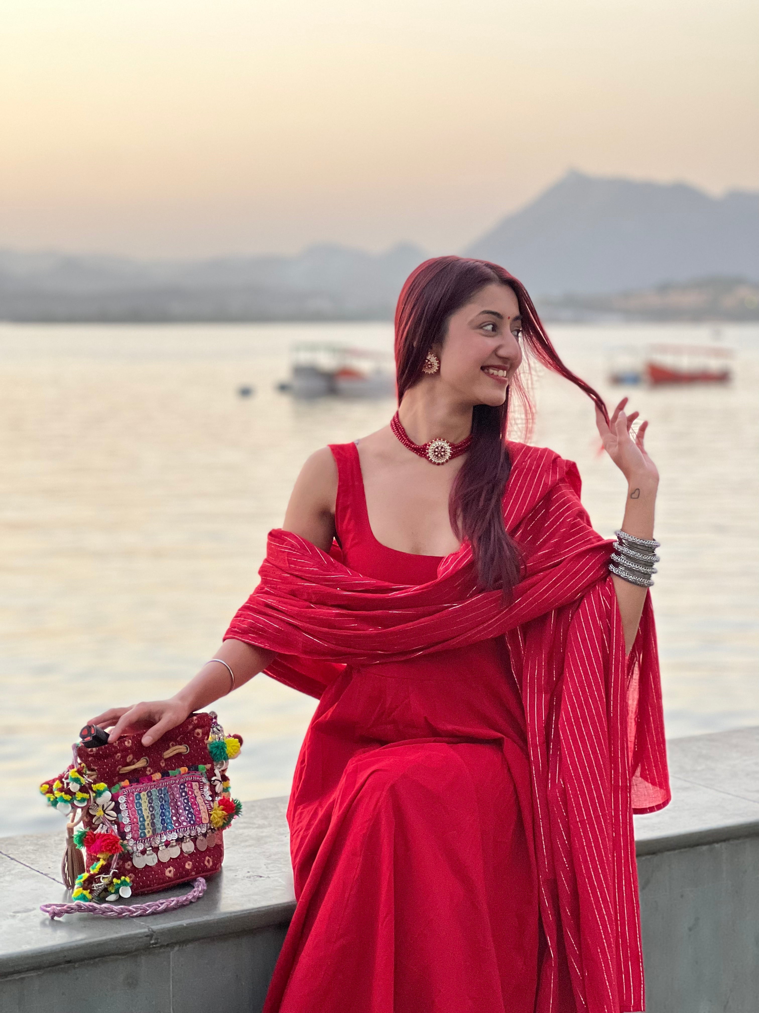 Noori Mehroon Anarkali Set