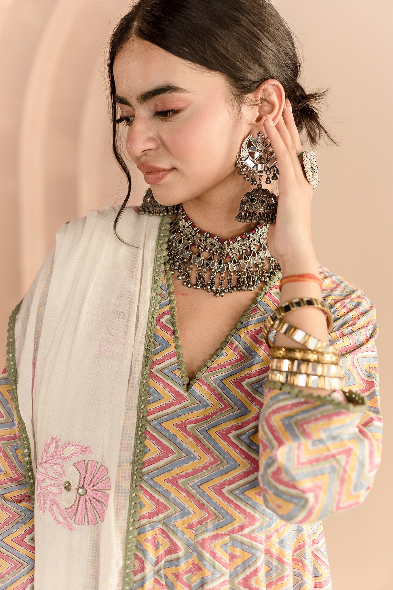 Shaila White Anarkali Set