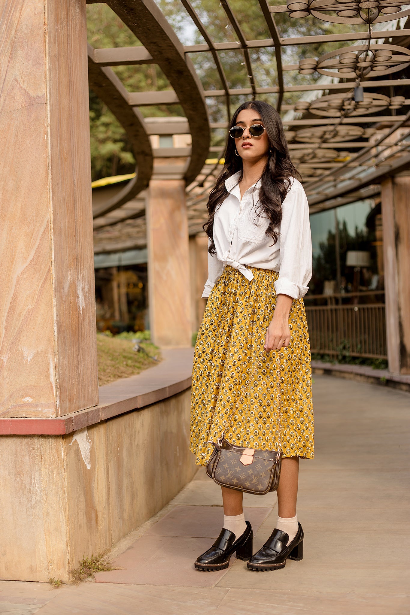 Betty Yellow Skirt Block Print With Intricate Designs