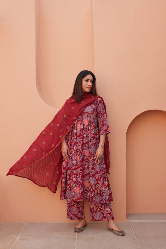 Suki Red Anarkali Set