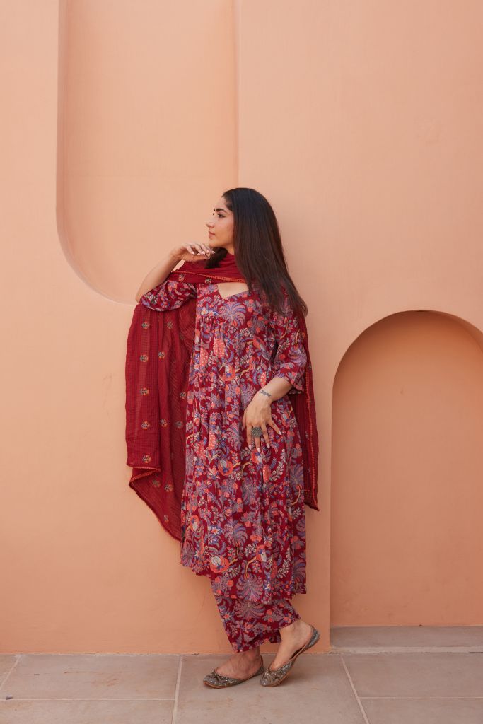 Suki Red Anarkali Set