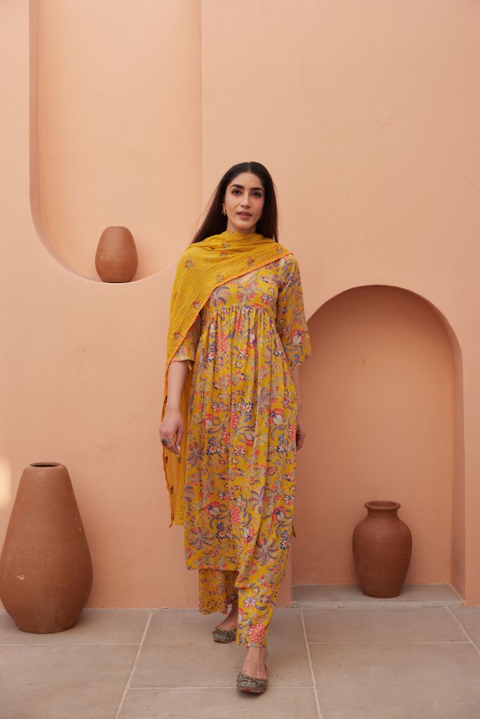 Suki Yellow Anarkali Set