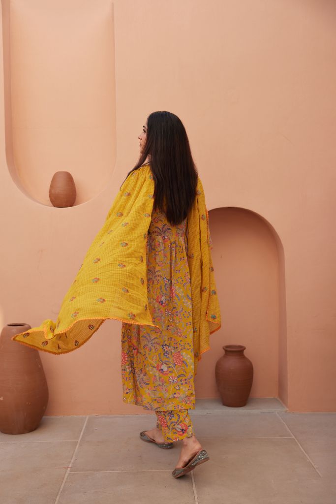Suki Yellow Anarkali Set