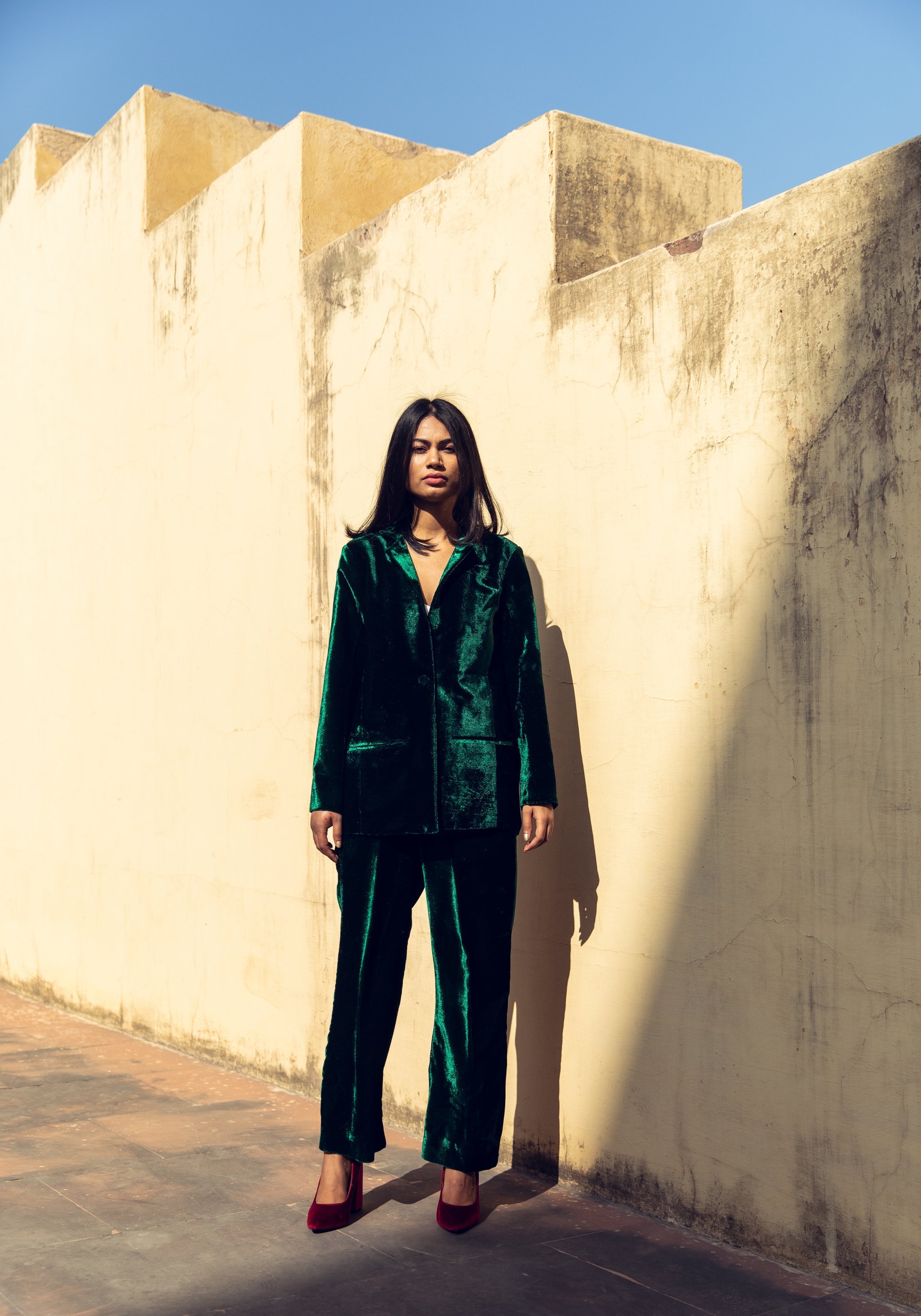 Karla Green Velvet Set With Coat - Main Image