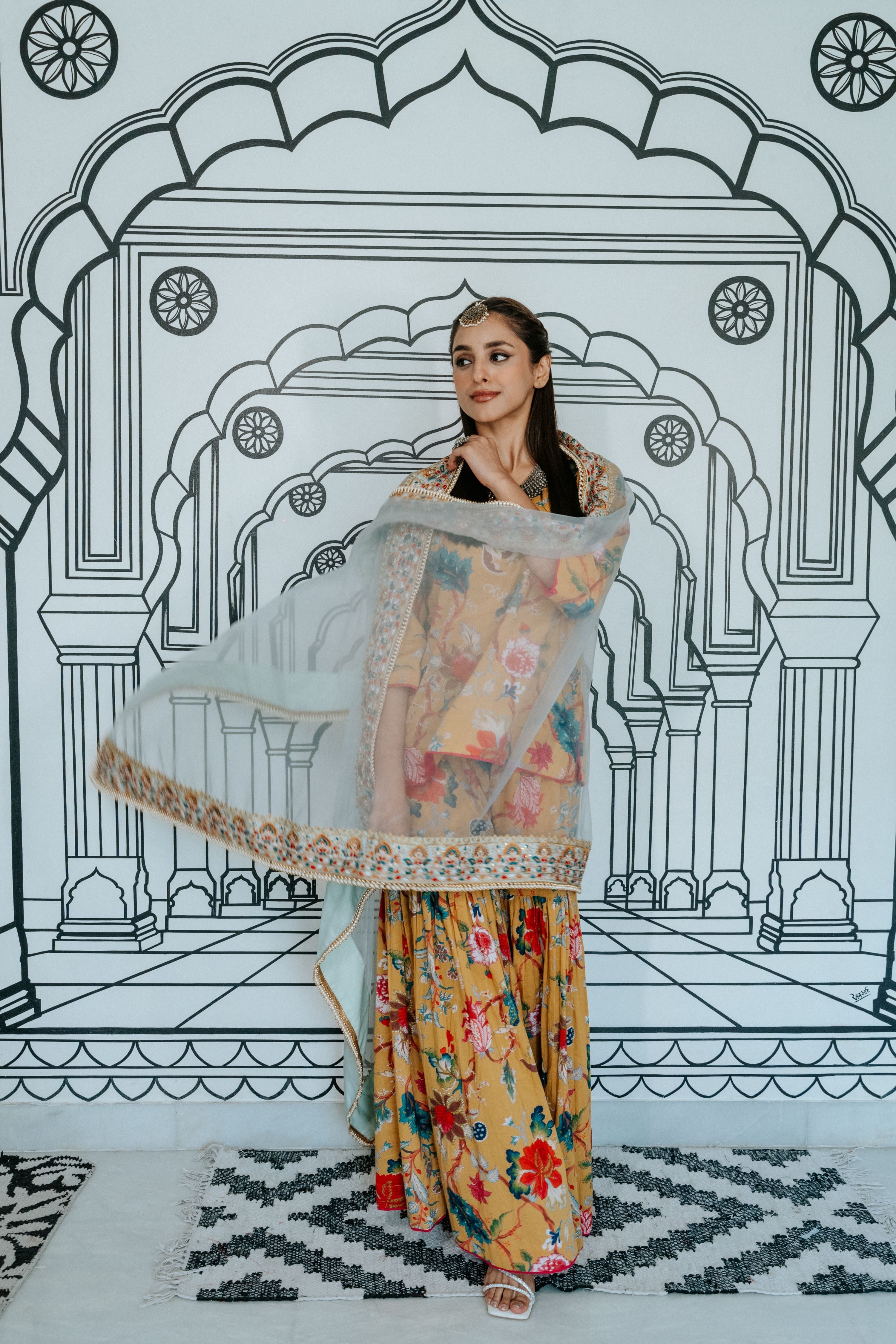 Ruksa Yellow Cotton Sharara Set