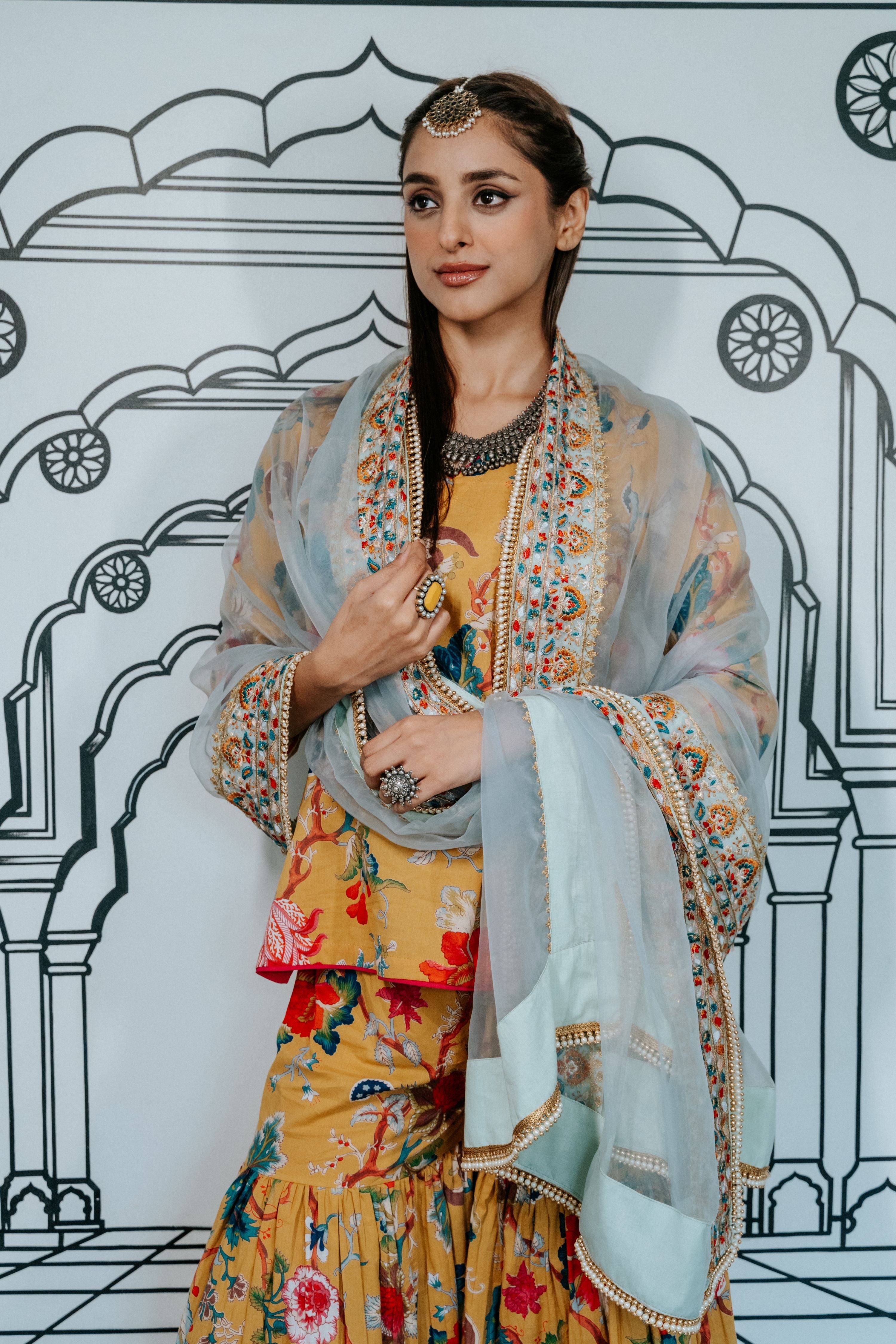 Ruksa Yellow Cotton Sharara Set