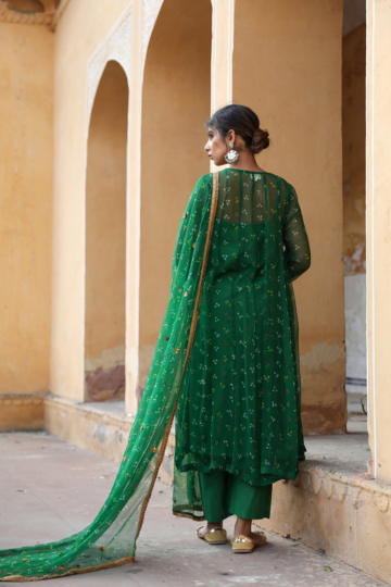 Bhandej Georgette Gomti Green Set with Dupatta