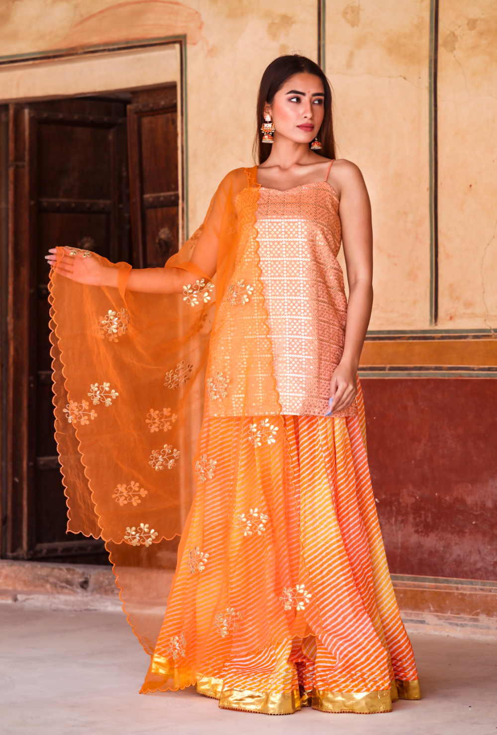 DEVAKI ORANGE LEHENGA