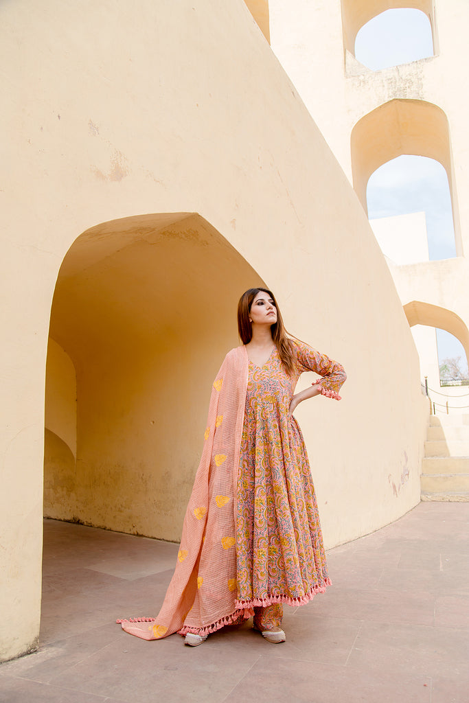 ACACIA PEACH ANARKALI SET Gulabo Jaipur