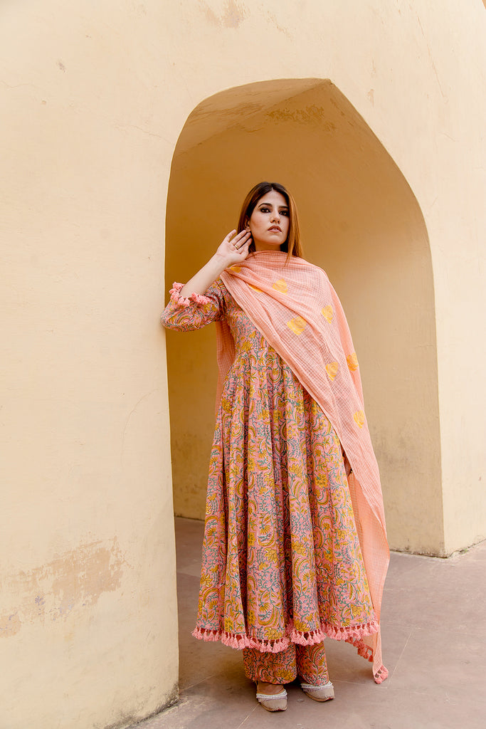 ACACIA PEACH ANARKALI SET Gulabo Jaipur