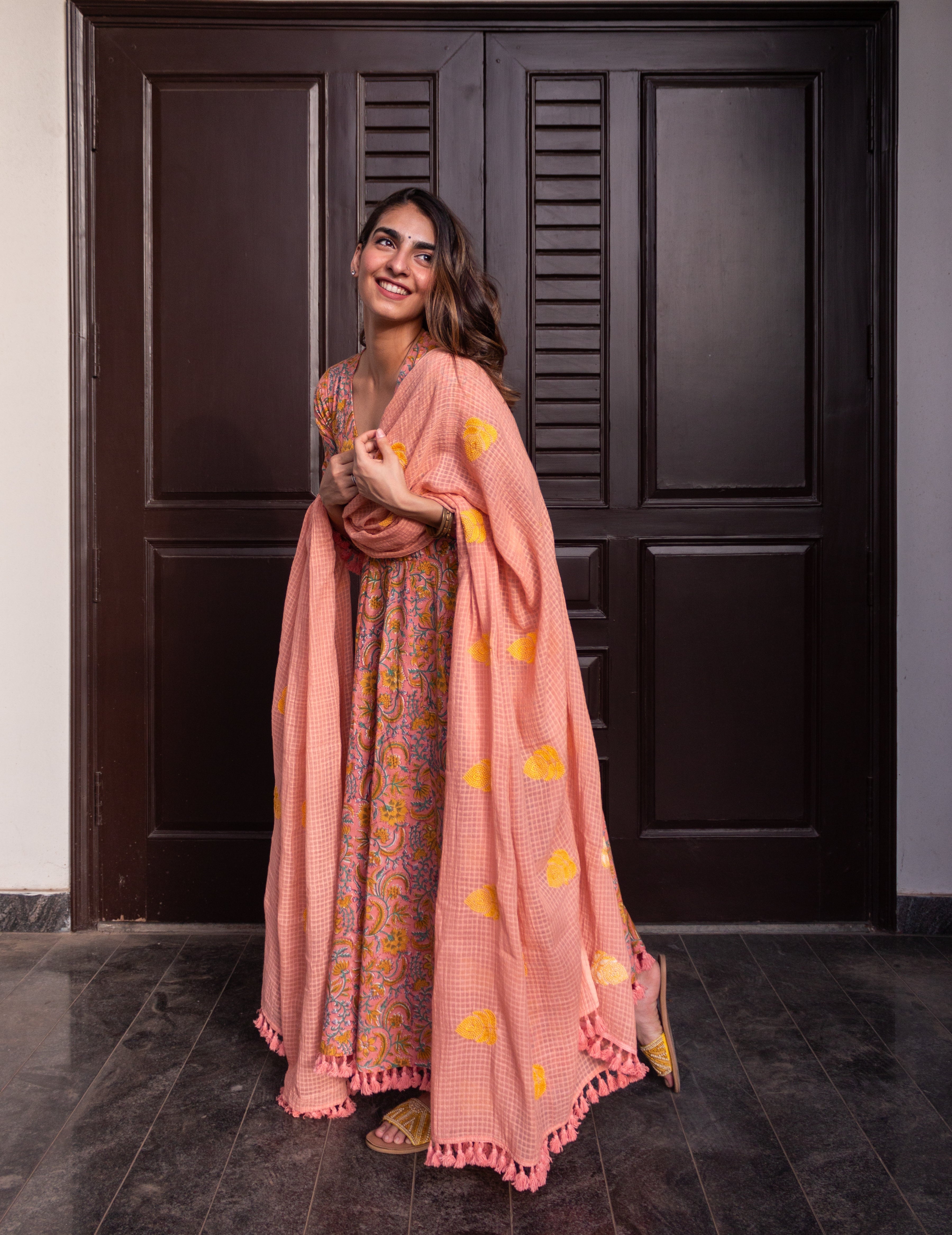 ACACIA PEACH ANARKALI SET Gulabo Jaipur