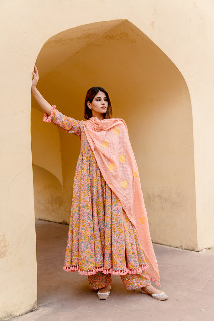 ACACIA PEACH ANARKALI SET Gulabo Jaipur