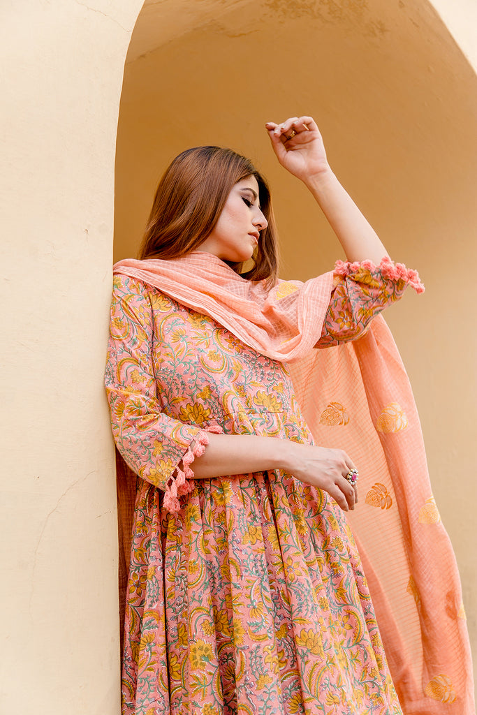 ACACIA PEACH ANARKALI SET Gulabo Jaipur