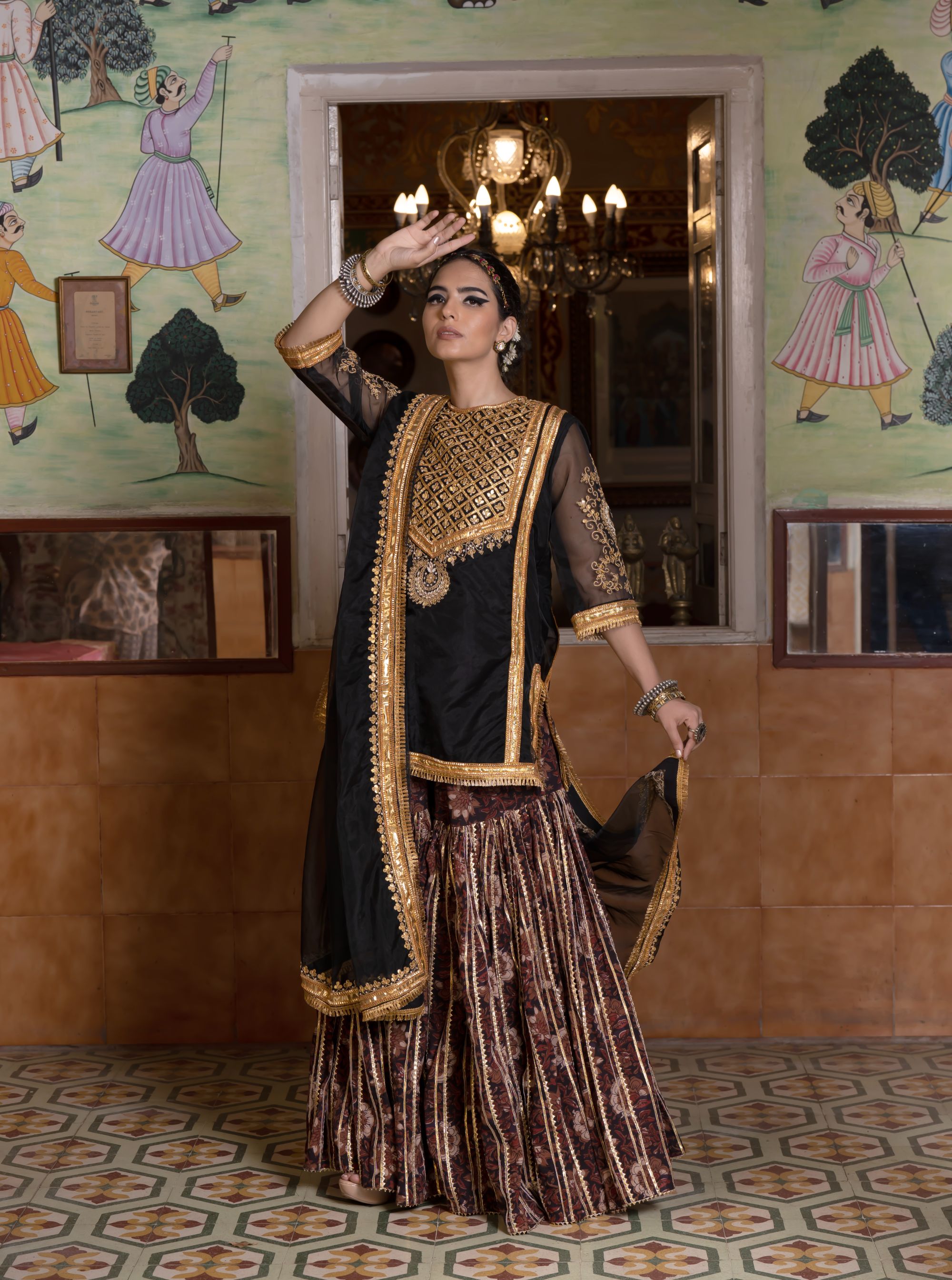 ASMAAN BLACK SHARARA SET Gulabo Jaipur