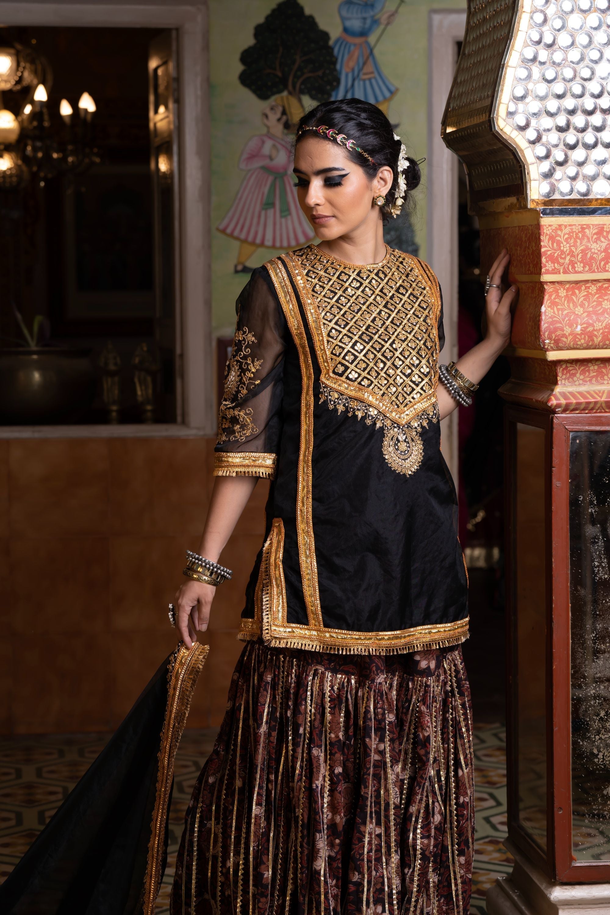 ASMAAN BLACK SHARARA SET Gulabo Jaipur