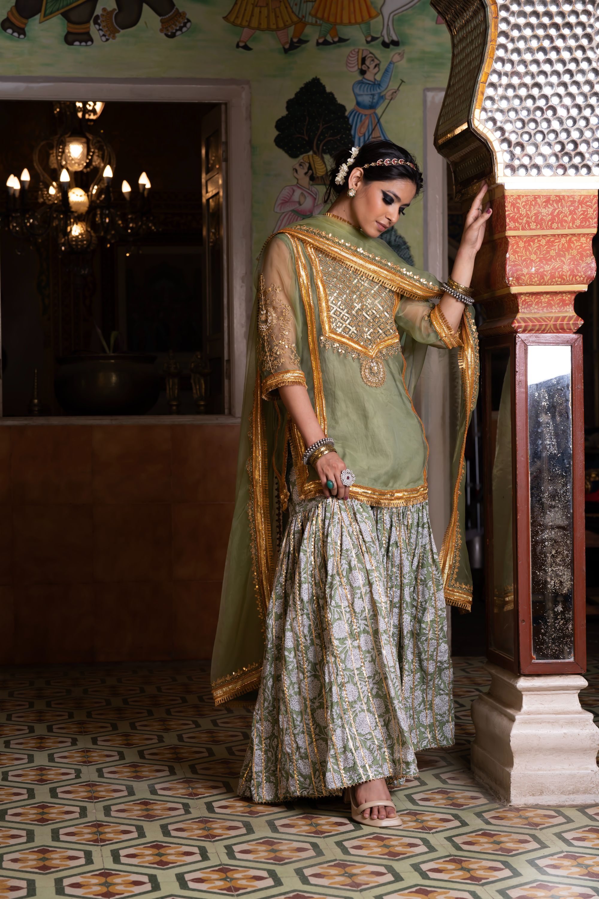 ASMAAN GREEN SHARARA SET Gulabo Jaipur