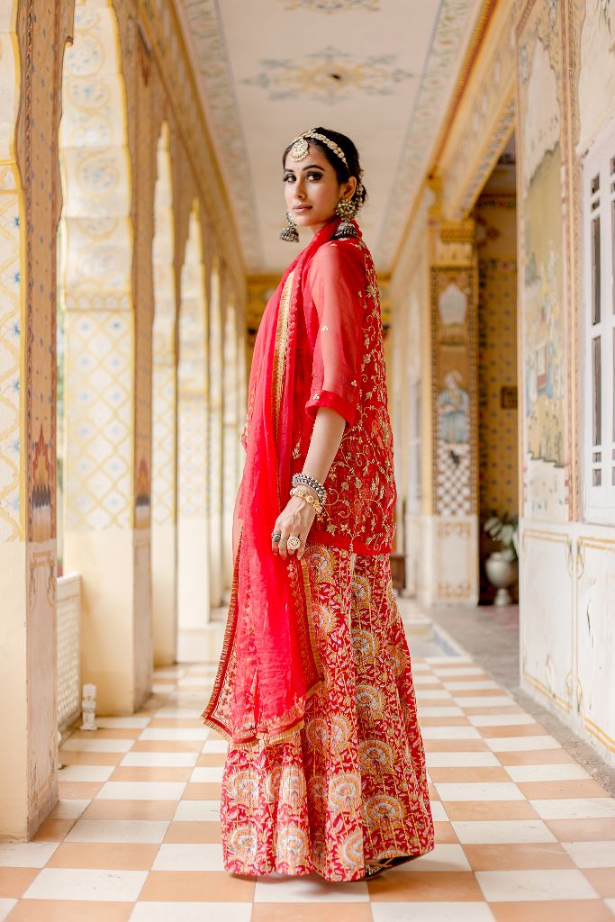 ATEFA RED SHARARA SET Gulabo Jaipur