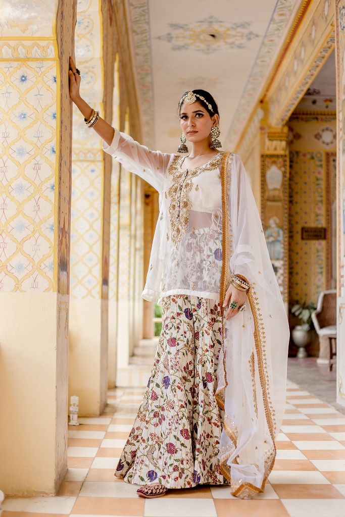 ATEFA WHITE SHARARA SET Gulabo Jaipur