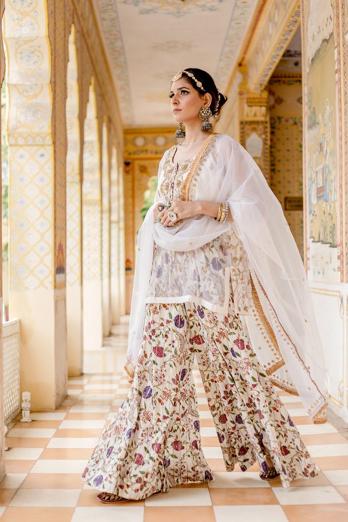 ATEFA WHITE SHARARA SET Gulabo Jaipur