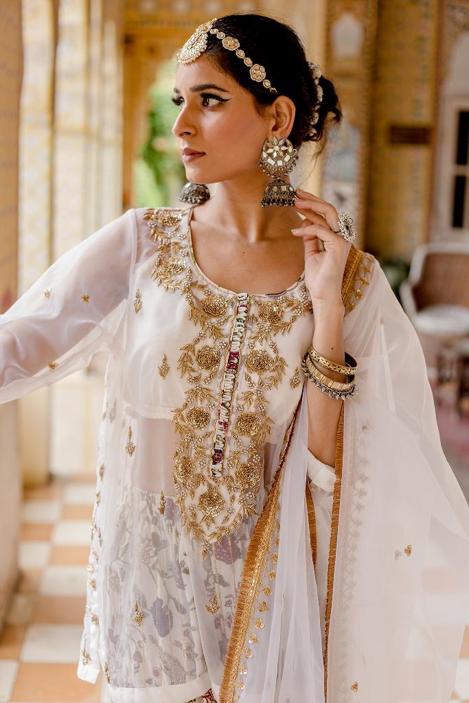 ATEFA WHITE SHARARA SET Gulabo Jaipur