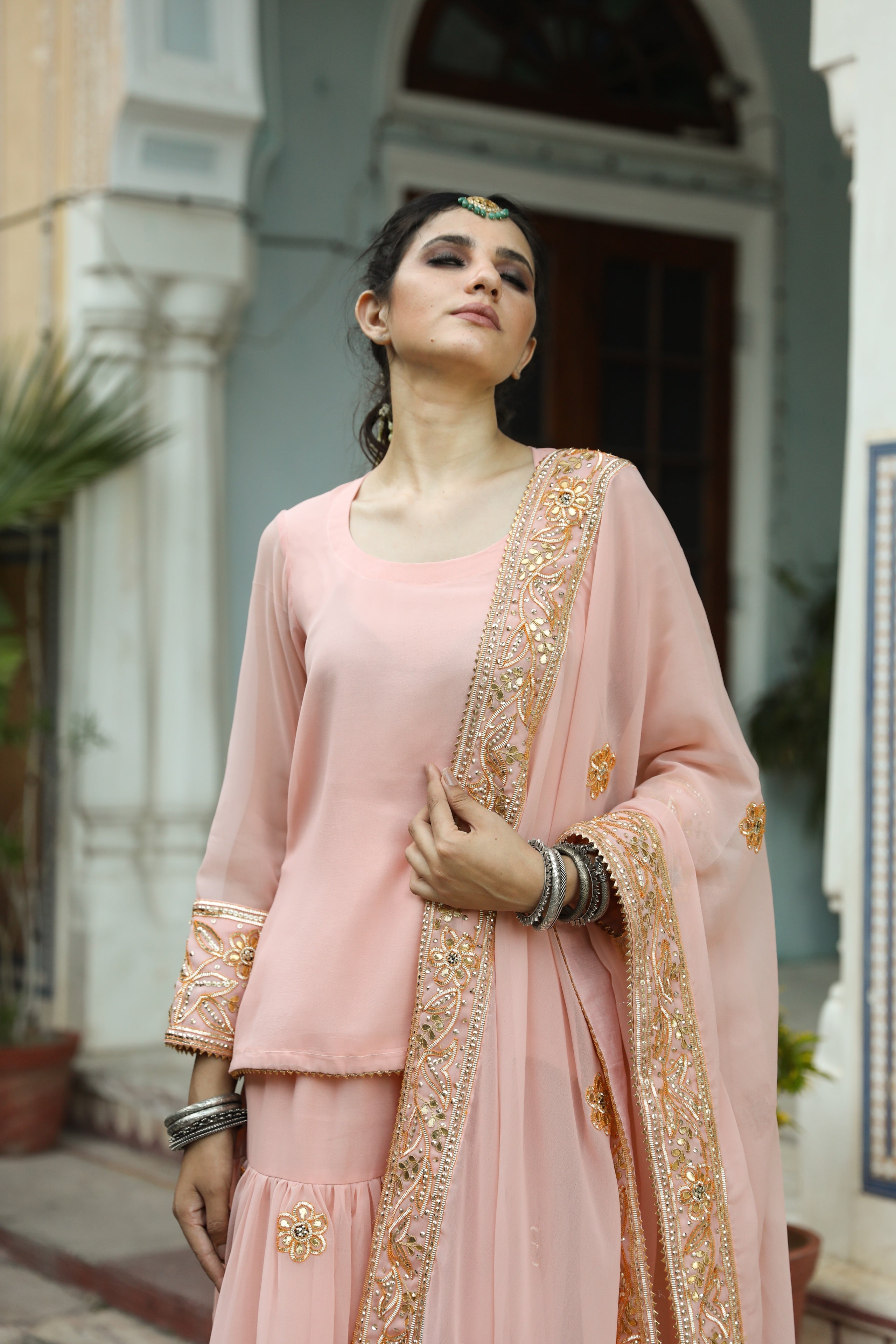 Afroz Peach Sharara Set Gulabo Jaipur