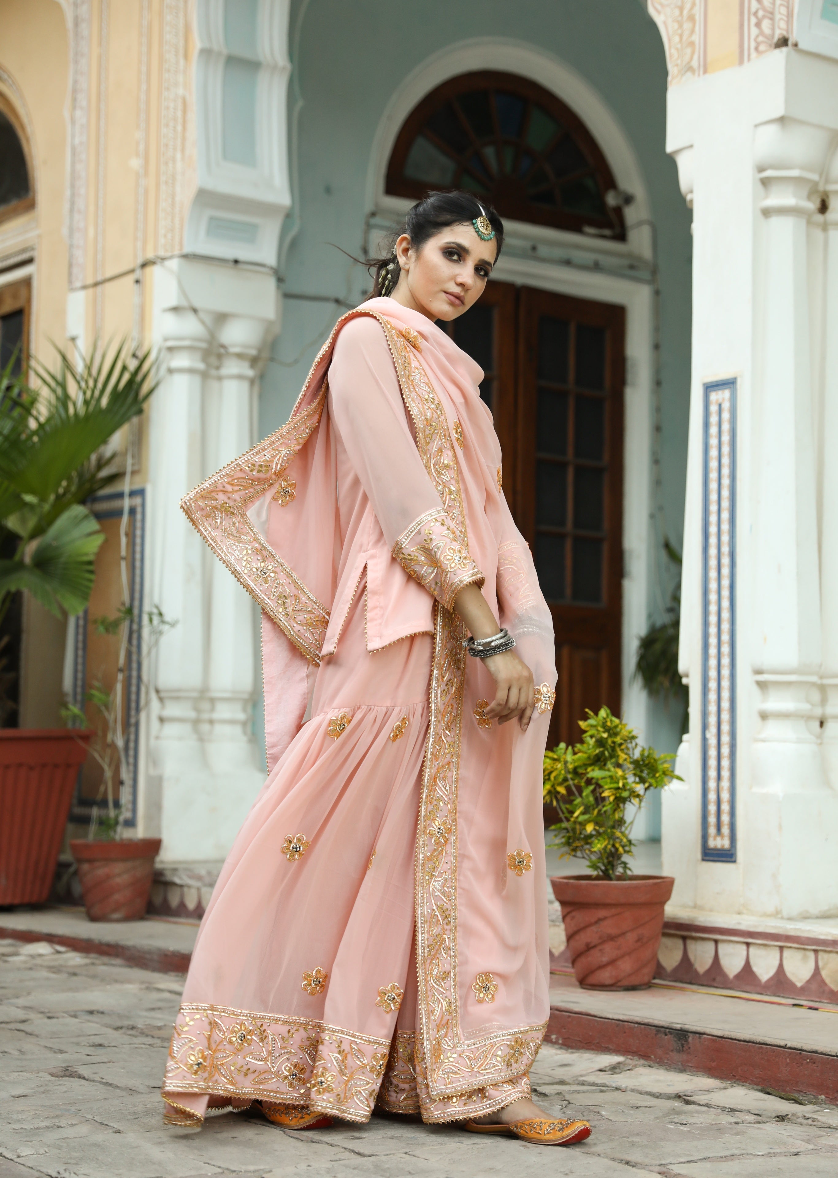 Afroz Peach Sharara Set Gulabo Jaipur