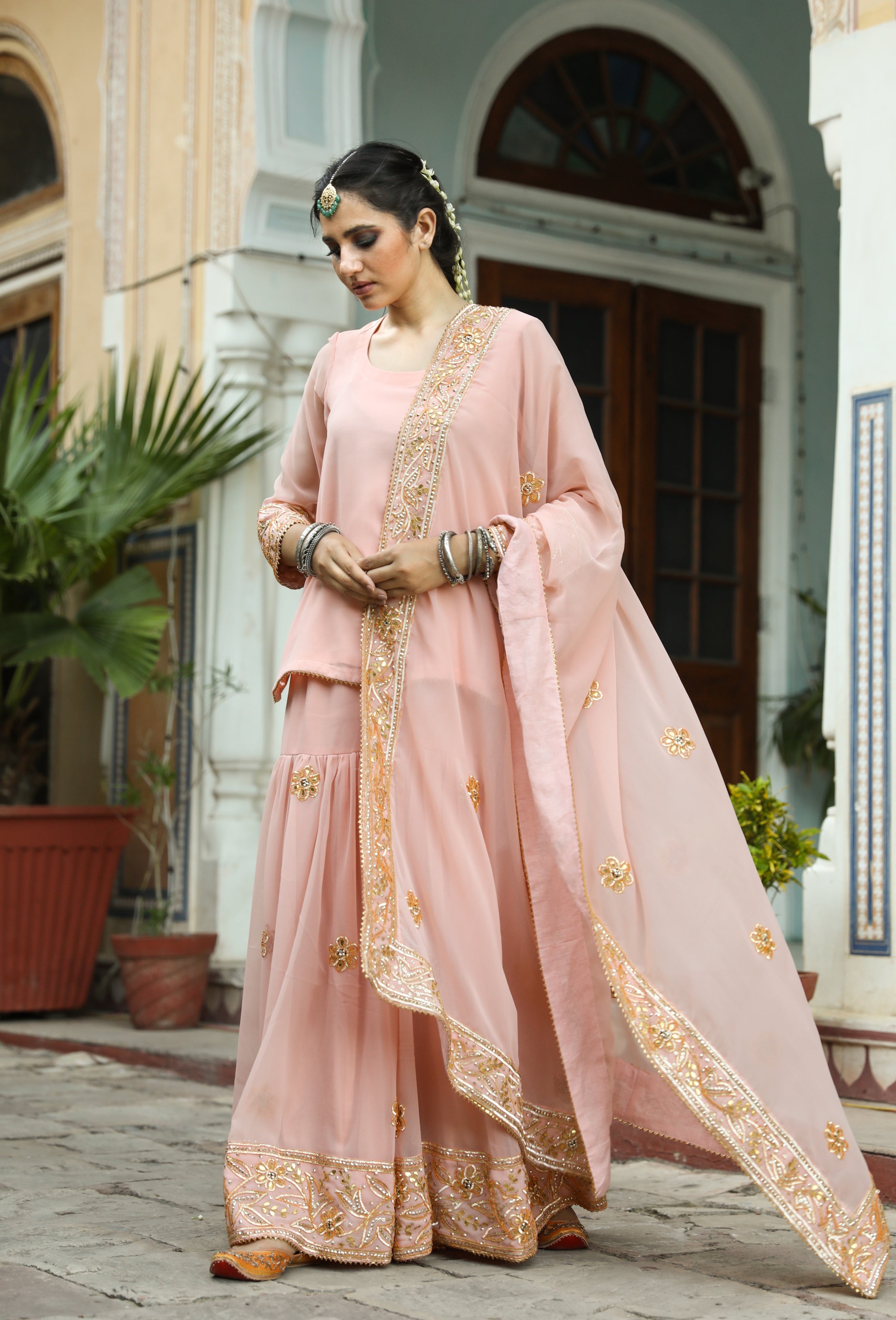 Afroz Peach Sharara Set Gulabo Jaipur