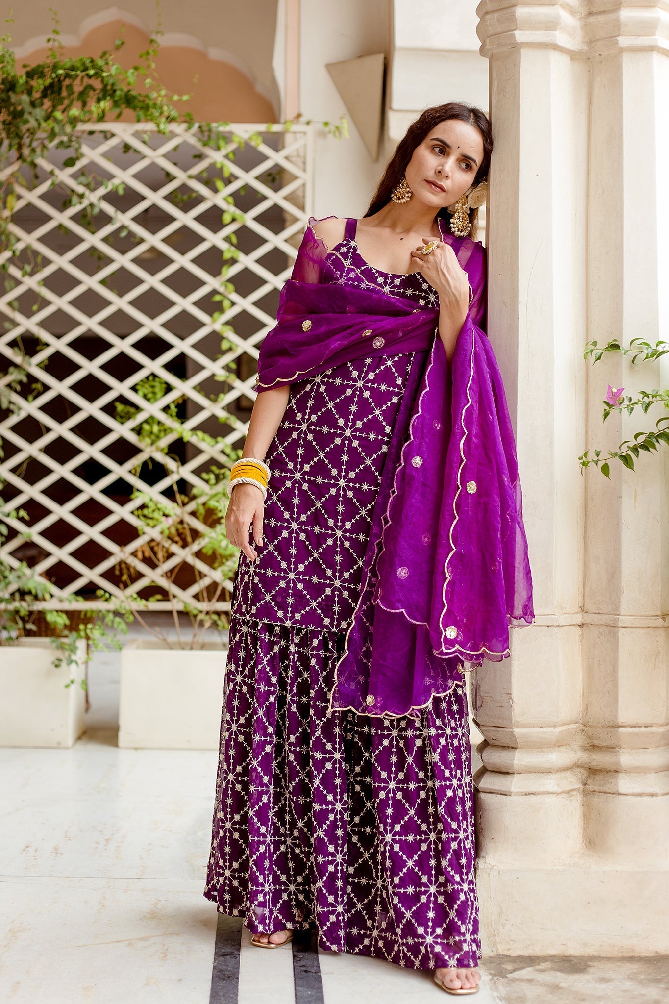 Bahaar Purple Sharara Set Gulabo Jaipur