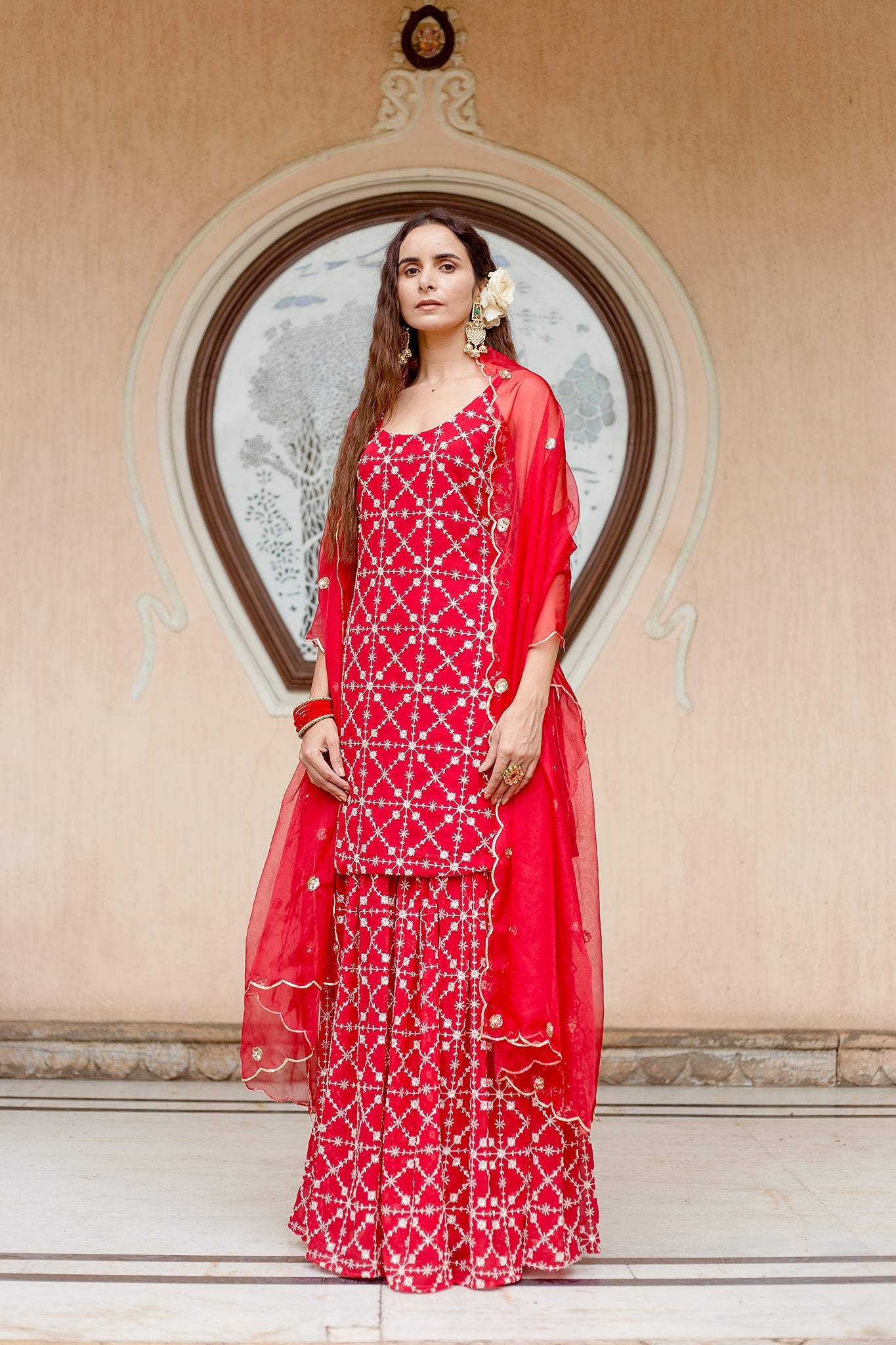 Bahaar Red Sharara Set Gulabo Jaipur