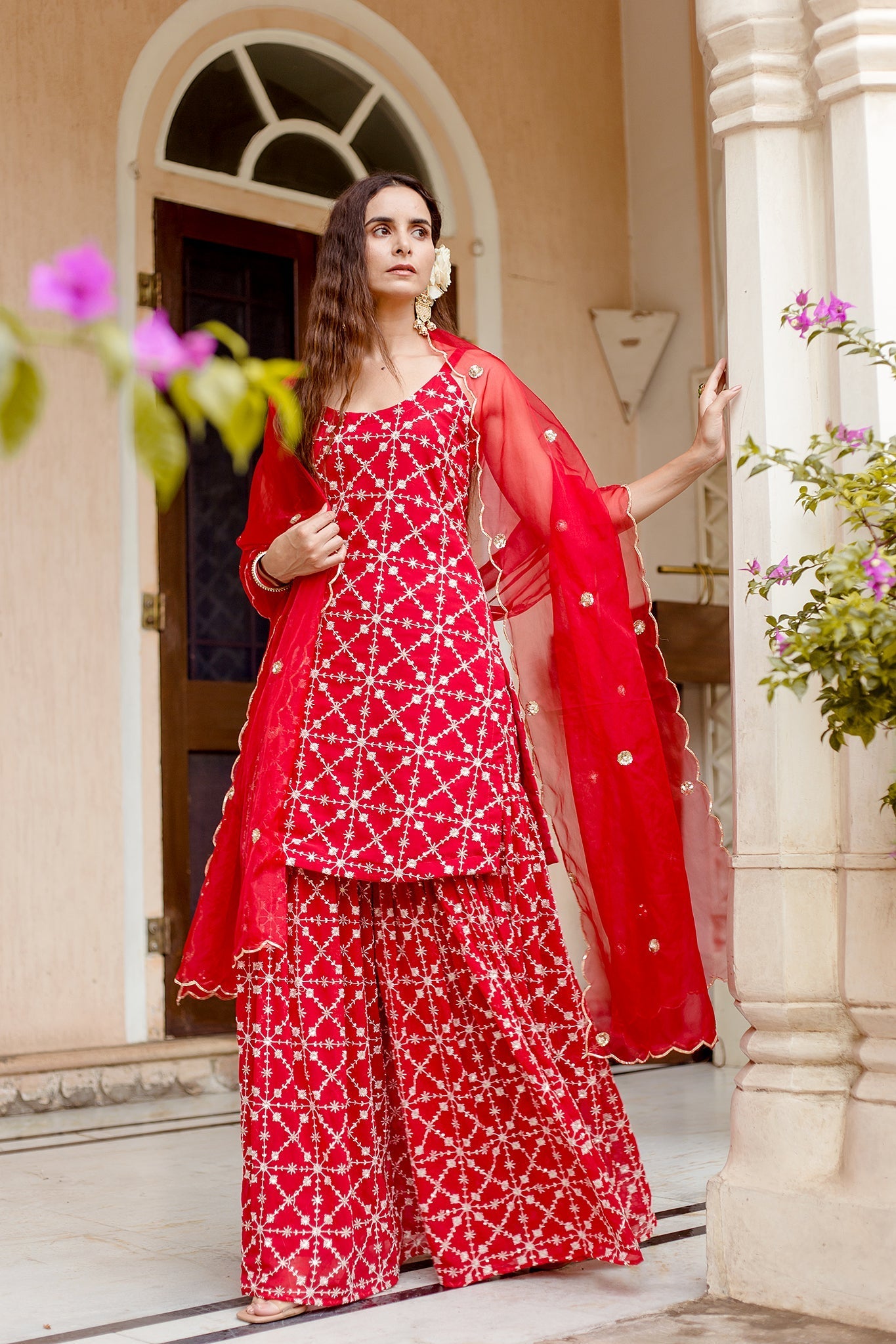 Bahaar Red Sharara Set Gulabo Jaipur