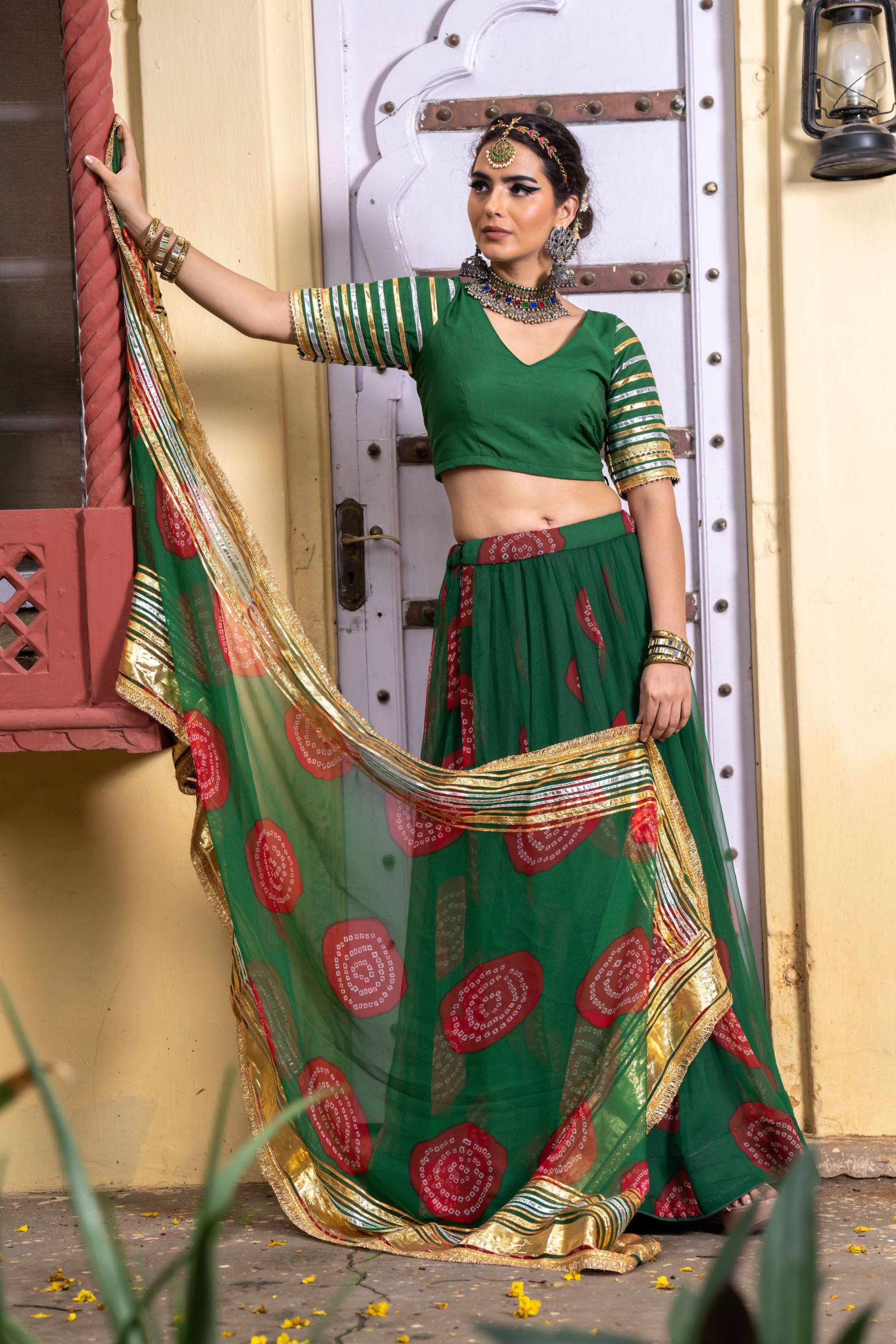 CHANCHAL GREEN LEHENGA SET Gulabo Jaipur