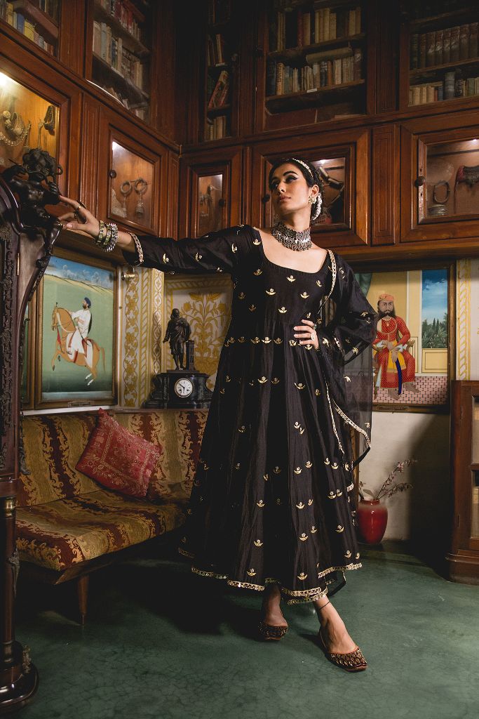 CHANDNI BLACK ANARKALI SET Gulabo Jaipur