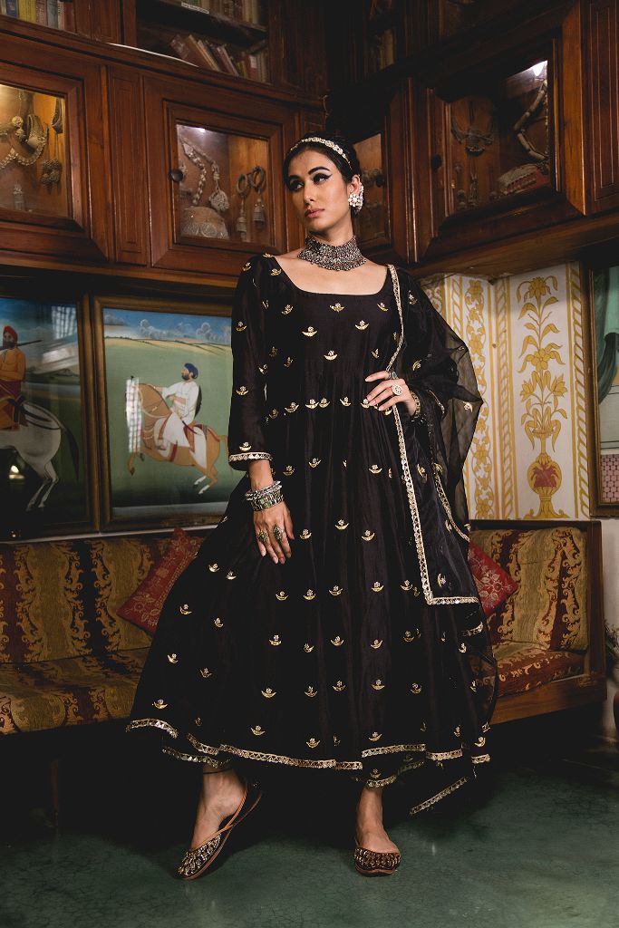 CHANDNI BLACK ANARKALI SET Gulabo Jaipur