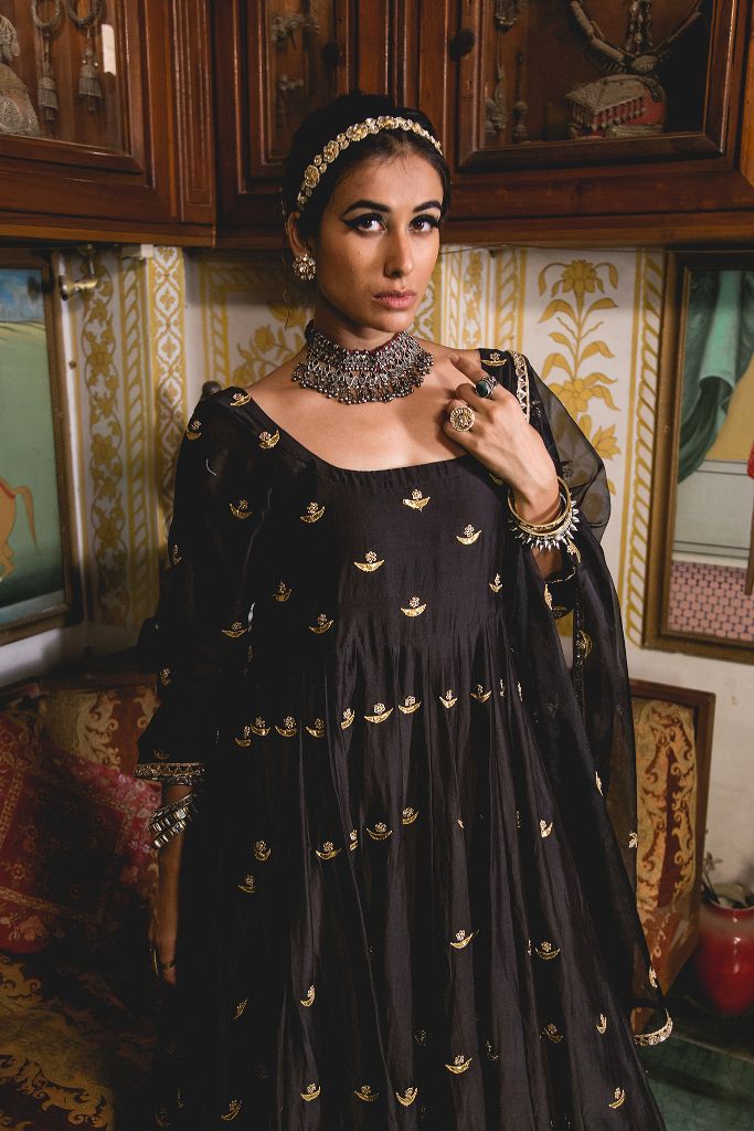 CHANDNI BLACK ANARKALI SET Gulabo Jaipur