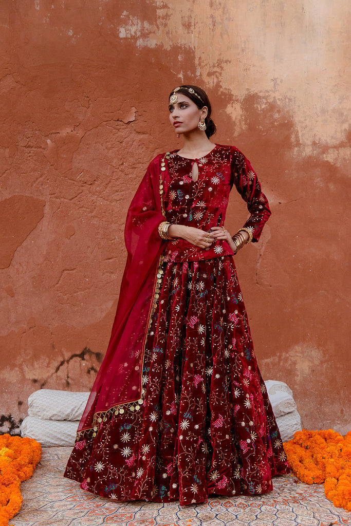 Chaya Maroon Lehenga Gulabo Jaipur