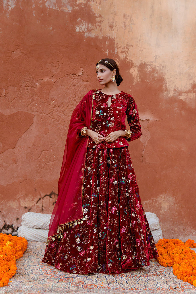 Chaya Maroon Lehenga Gulabo Jaipur