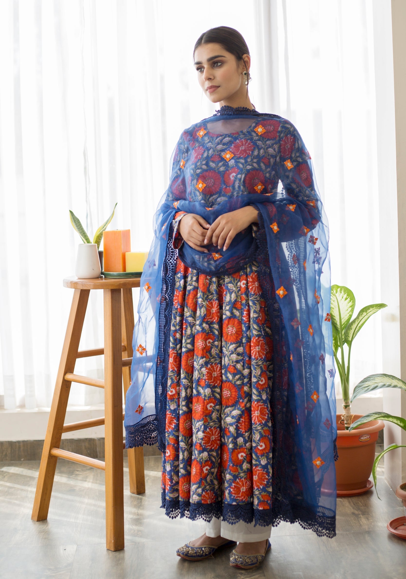 DAHLIA BLUE ANARKALI SET Gulabo Jaipur