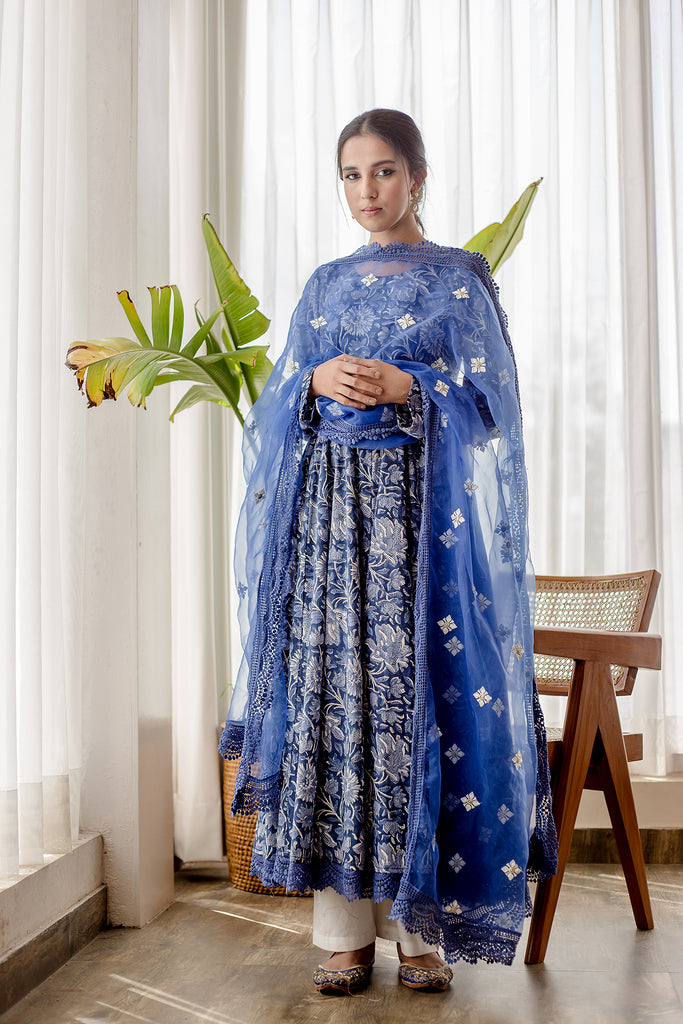 DAHLIA INDIGO ANARKALI SET Gulabo Jaipur