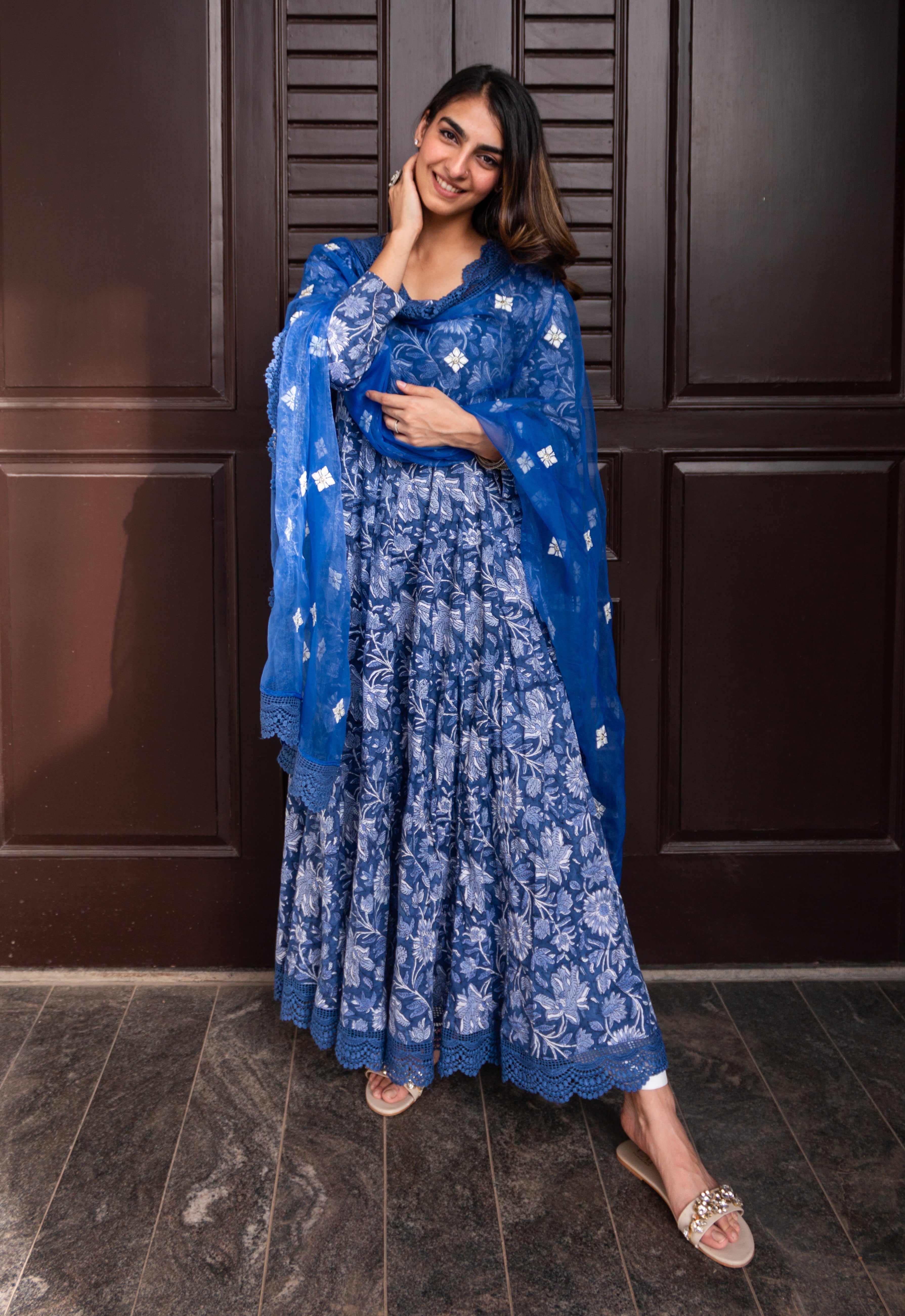 DAHLIA INDIGO ANARKALI SET Gulabo Jaipur