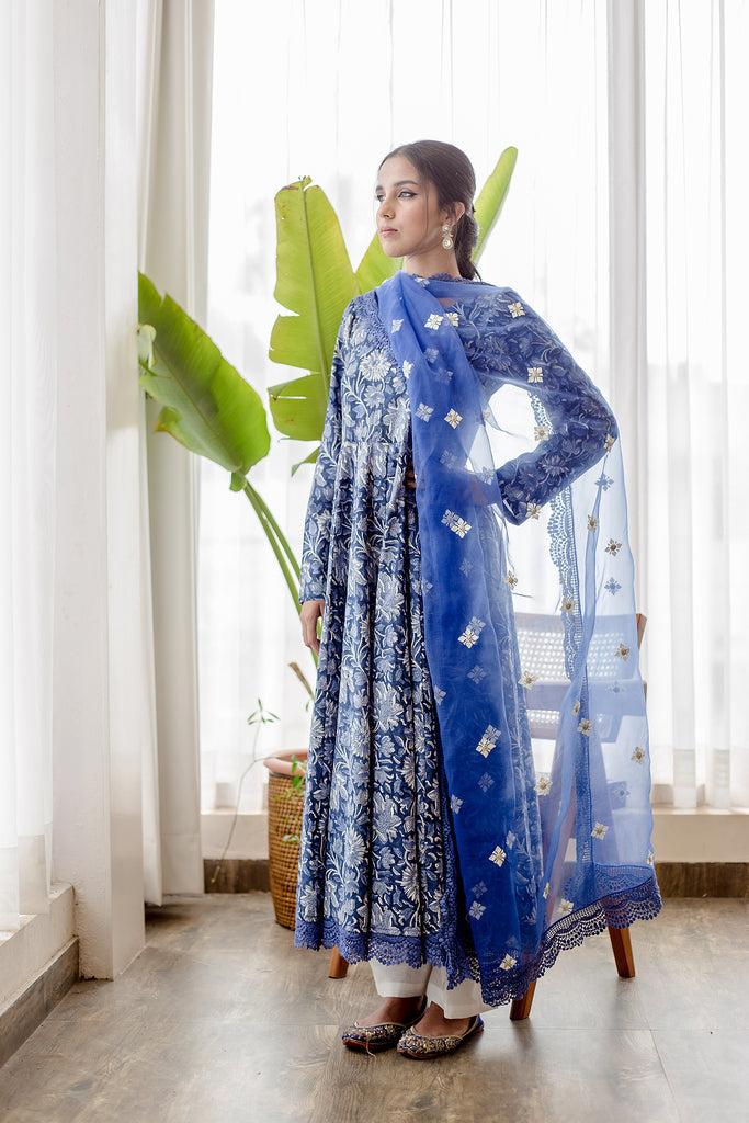 DAHLIA INDIGO ANARKALI SET Gulabo Jaipur