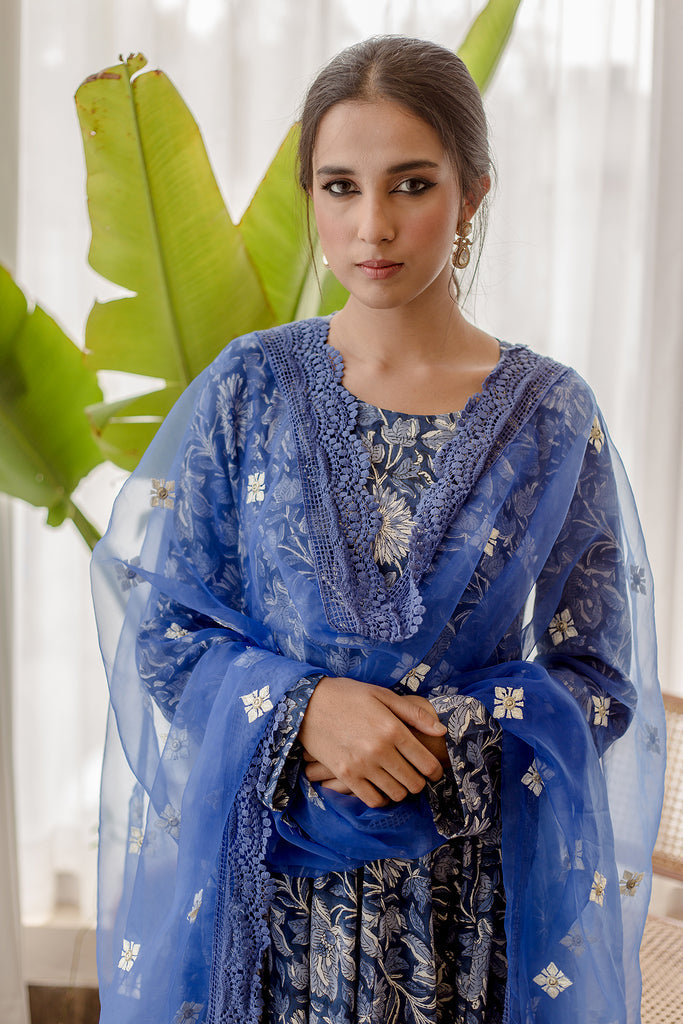 DAHLIA INDIGO ANARKALI SET Gulabo Jaipur