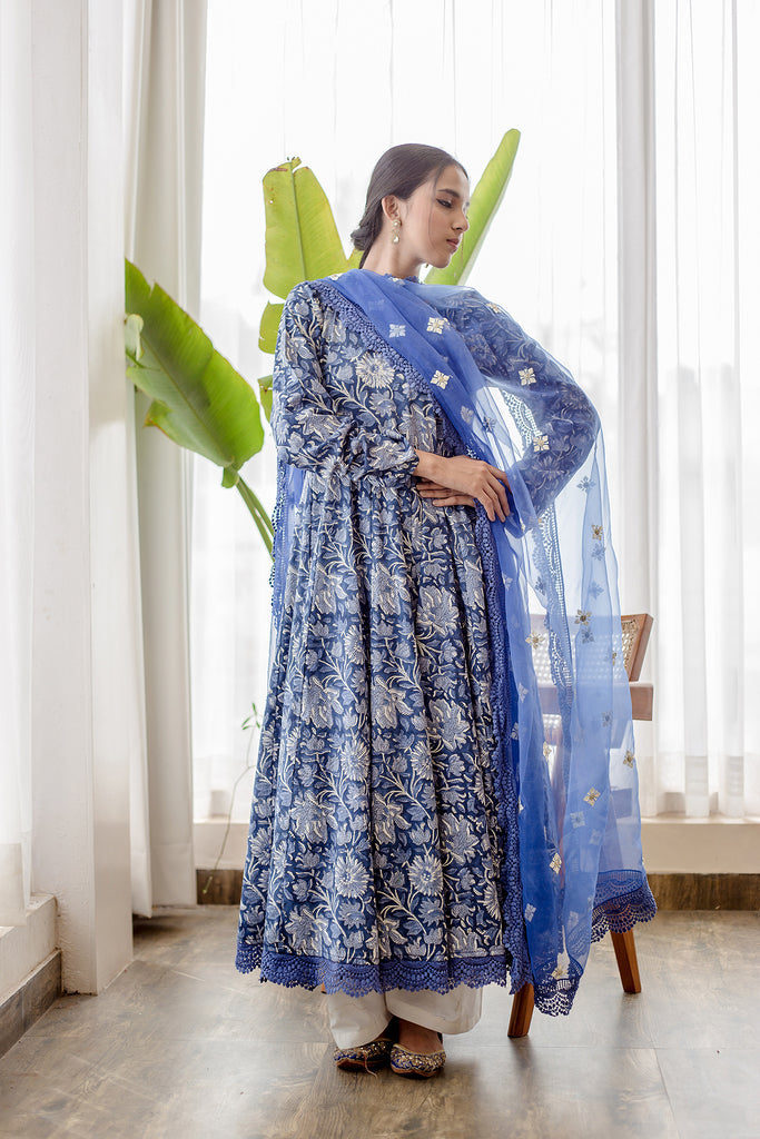 DAHLIA INDIGO ANARKALI SET Gulabo Jaipur